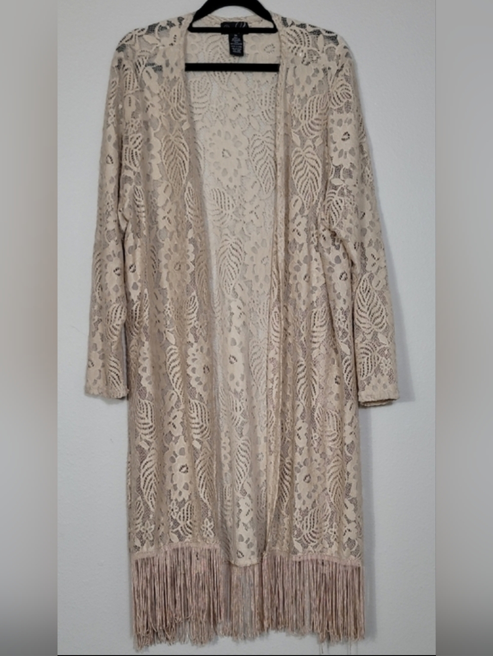 Vintage Questions Lace Kimono Duster Cardigan Size 3X Fringe Boho Festival